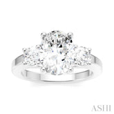 1/2 Ctw Tri-Mount Past, Present and Future Oval Shape Center Round Cut Diamond Semi-Mount Engagement Ring in 14K White Gold